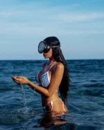 Bikini szydełkowe kolor - biały z niebieskim - obrazek 3